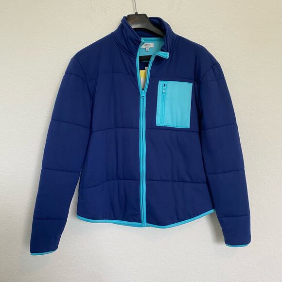 Cabana by Crown & Ivy Blue Puffer Jacket Coat Colorblock Medium - Picture 4 of 10